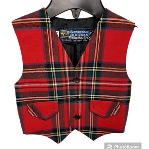Edinburgh Pure New Wool Old Town Weaving Company Red Tartan Vest Waistcoat 4 Kid